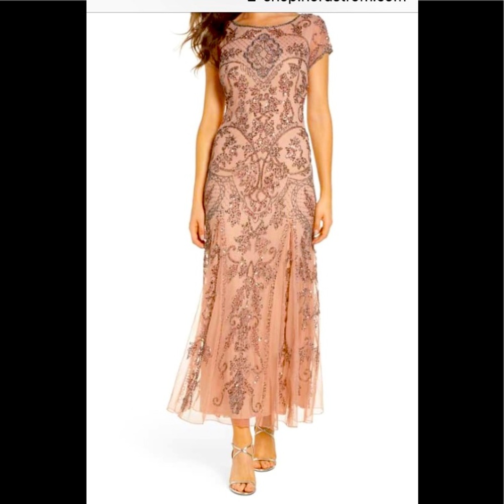 Pisarro Nights Embellished Mesh Gown in Blush.